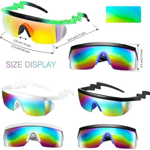 3Pairs Neon Retro Semi Rimless Sunglasses 80s 90s Zigzag Sunglasses Lens Rainbow - Picture 3 of 6